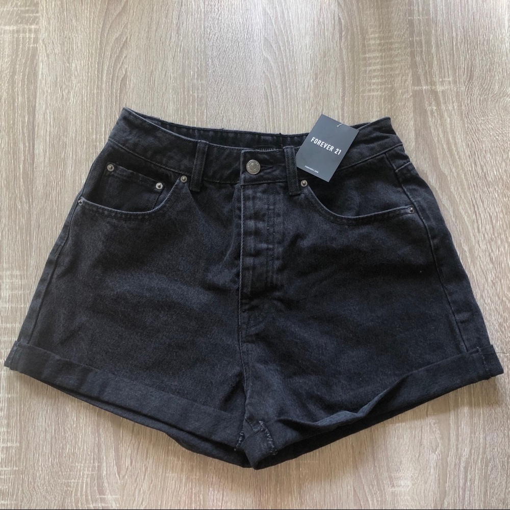 Black high waisted denim shorts